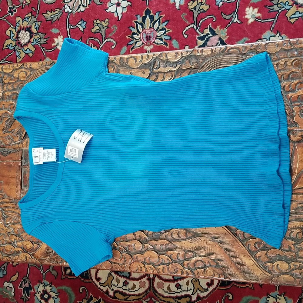 INC Intimates Lounge Ribbed SS Tee  Blue Small